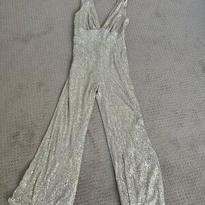 Aakaa Silver Sequin Jumpsuit